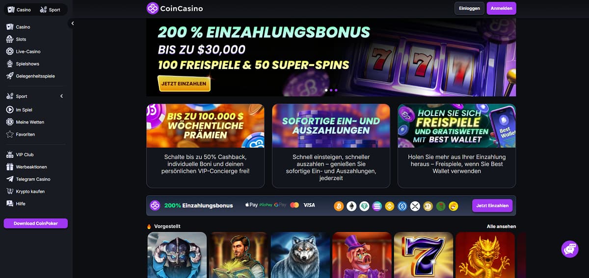 Wer den Fokus auf digitale Währungen legt, findet in CoinCasino ein modernes, krypto-fokussiertes online casino schweiz, das neben einer progressiven Bonusfreischaltung auch ein vollwertiges Sportwetten-Angebot bereithält.